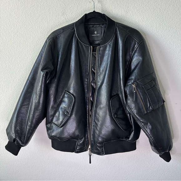 ANINE BING LEON BOMBER Black Recycled Leather SZ XS - Picture 2 of 11